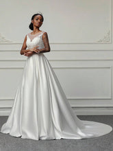 Elegant Appliqued Beaded Satin Wedding Dress